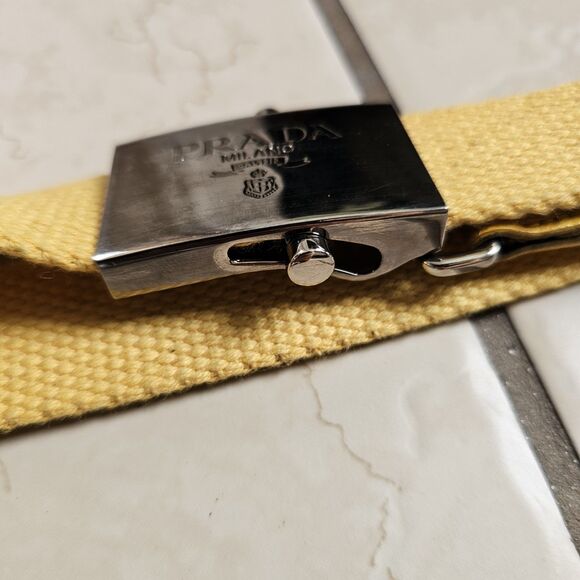 PRADA Waist Belt Yellow Nylon Fabric Silver Logo Buckle Size 36 Made In Italy - Picture 9 of 15